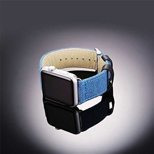 Bandmax Watch Band Nylon Gewebe Denimstoff Ersatzarmband mit Gürtelschnalle Uhrenarmband für 42MM Apple Watch Series 2/ Series 1(Blau) - 6