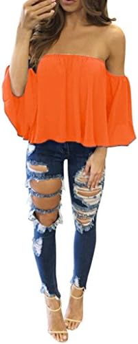 Vest Tops Women, LMMVP Chiffon Off Shoulder Sleeveless Blouse Casual Tank Tops T-Shirt (S, Orange)