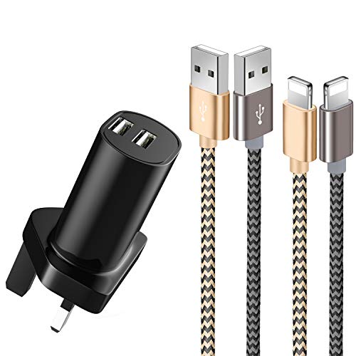 OTISA Cargador de teléfono, Paquete de 2, Cable de Carga de Nailon Trenzado de 1,5 m para Enchufe USB, Adaptador de Enchufe de Pared, Cargador USB