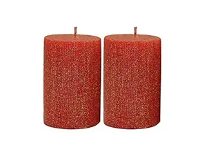 Maxime Candles Wax Decorative Candles (10.5 cm x 8.5 cm x 5.5 cm, Red and Gold) - Set of 2