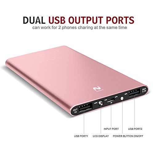 Keluoer Power Bank 10000mAh Ultra Dünn & Kompakt Externer Akku Dual-Port USB Ladegerät für Apple iPad, iPhone, Android Phones, Smartphones, Handys und Tablets (rosengold) - 4
