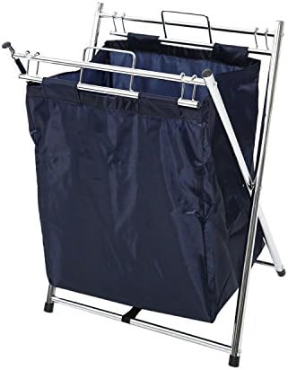 Housewares Clothes Laundry Cart Basket Hamper With Removable Laundry Blue Bag Handle Finish Chrome Frame (Size: 30 x 40 x 52 cm)