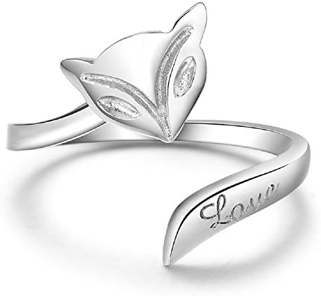 Silver Plated Fox Ring Size P 1/2 (UK, AU) 8 (US) Adjustable Open Love Thumb Wrap Dog Animal Cat Gift