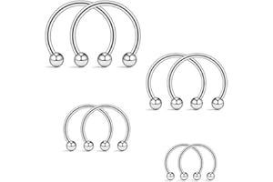 Briana Williams 4 Pares Herradura Nariz Anillos Septum Hoop Acero Quirúrgico 16G 6/8/10/12mm Labios Tragus Ceja Piercing Joyas