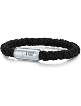 Skipper & Son Herren Armband Segeltau schwarz Edelstahl - Herrenarmbänder in verschiedenen Längen