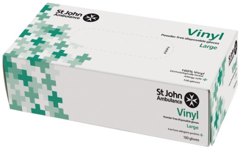 St John Ambulance Vinyl Powder-Free Gloves (Box of 100) L