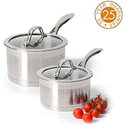 ProCook Professional Steel - Set 2 Casseroles INOX Compatibles Induction - Couvercle Transparent Verre Trempé - Poignée INOX Ergonomique Isolante - Série 2 Pièces