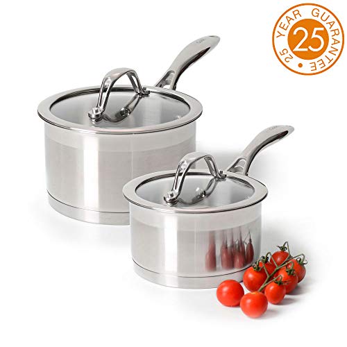 ProCook Professional Steel - Set 2 Casseroles INOX Compatibles Induction - Couvercle Transparent Verre Trempé - Poignée INOX Ergonomique Isolante - Série 2 Pièces