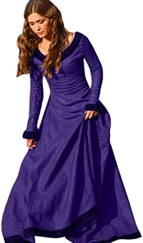 HARRYSTORE Women Vintage Medieval Dress Cosplay Costume Princess Renaissance Gothic Dress Evening Party Beach Dress (S, Purple)