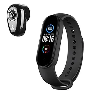 TechKing Waterproof Smart Band 5 Fitness Band Color AMOLED Full-Touch Screen with Music Control and Small Kaju Bluetooth earpiece, Mini S650 Hands-Free Bluetooth Earbuds Headset Earphones