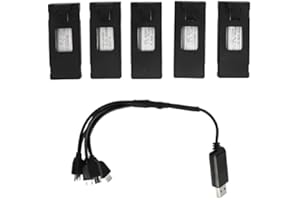 Sxhlseller Batería de litio de 3,7 V 1800 mAh para dron, 5 piezas RC Drone Batería de litio de repuesto con cable de carga 5 en 1 para E88 E88PRO LsE525 E525 PRO, control remoto portátil, modelo de