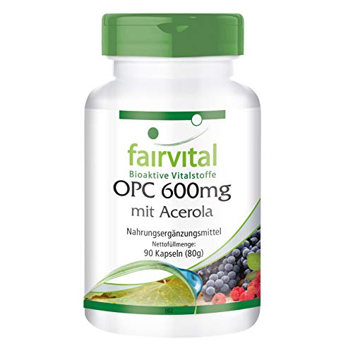 OPC 600mg Kapseln Acerola - HOCHDOSIERT - VEGAN - 90 Kapseln - Traubenkern-Extrakt