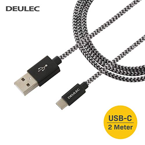 Deulec DT 140 Type-C USB to USB Fast Charging Data Cable (Nylon Braided) - 2 Meter - Black & Grey