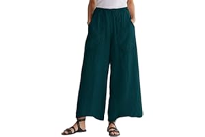 Osheoiso Pantalon Femme Élégant Pantalon Couleur Unie Taille Elastique Grande Taille Casual Pantalon avec Poches Léger Élastique pour Eté Jambe Large Palazzo Pantalons