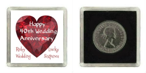 Lucky Sixpence Coin (Glücks-Cent) zum 40. Hochzeitstag, Rubin, Geschenk - 3