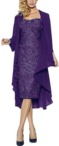HWAN Lace Mother of The Bride Dresses Formal Gowns with Chiffon Jacket Wraps Bolero