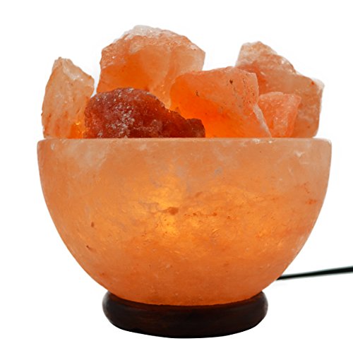 Maymii•Home Approx 5KG Large Natural Himalayan Salt Lamp Fire Bowl Wood Base, Dimmer Control, Electric Wire &amp; Bulb