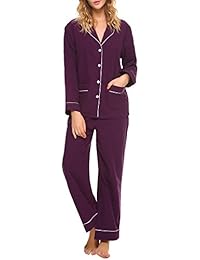 Aibrou V Pijamas de Ropa de Dormir de 100% Algodón Set de agradable Tacto y Cómodo para Mujer