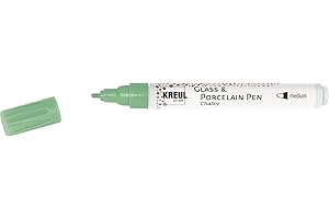 KREUL 16574 - Glass & Porcelain Pen Chalky Rosemary Green, formstabile Rundspitze mit Strichstärke 2 - 4 mm, sanft - matte Glas- und Porzellanfarbe mit Kreide Optik, deckend, lichtecht