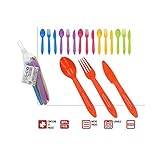 Cubiertos de Plástico Duro, Reutilizables, para Camping, de Colores. Diseño Colorido, con estilo Práctico. Set de 18.