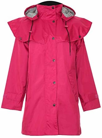 Country Estate Ladies Windsor Waterproof Fabric Lightweight Lined Riding Cape Coat Jacket Trench Coats Macs Lined Detachable Hood Taped Seams Walking Outdoors Countrywear Red Size 14