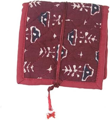 Handmade Wallet Tribal Vintage Quilted Batik Printed Fabric Coin Cosmetics Jewellery Purse Pouch FAIRTRADE (Maroon)