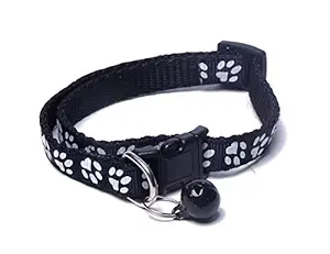 RvPaws Printed Dog Collar for Puppies, Small Dogs, Cat, Kitten Collar with Bell (Adjustable Neck Size : 10-15inch) (Black)