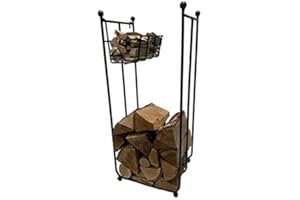 GAP GARDEN PRODUCTS Home and Garden Metal Firewood Log Rack stand With Free Kindling Basket (Tall)