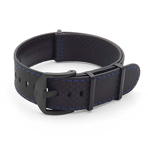 DASSARI Stealth Carbon Fiber Black w/Blue Stitching Leather Wrap Around Watch Strap w/Black Hardware 24mm