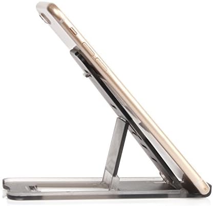 GADGET FUSION Portable Pocket-sized Adjustable Collapsible Plastic Cellphone Holder, Tablet Stands, Smartphone Mounts, Mobile Cell Phone Mount (Transparent black)