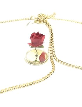 Beauty and the Beast Necklace Enchanted Rose in Terrarium Pendant(Gold color chain)