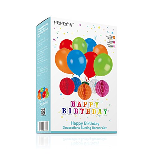 PBPBOX Kindergeburtstag Deko 1 ballonpumpe, 24 Luftballons Geburtstag Girlande, 6 Bunte Papier Wabenbälle - 7