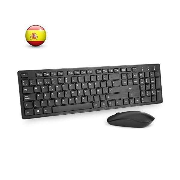 Rii RK200 Combo Ratón y Teclado Inalámbrico para Android/Windows/Mac/Linux y Otros Dispositivos con USB-QWERTY Español…
