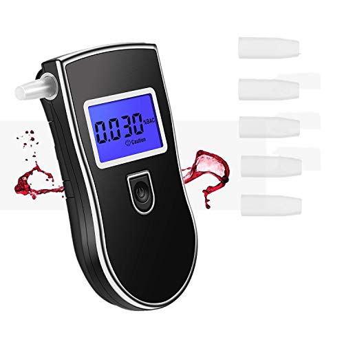 AnTom Détecteur d'alcoolémie Professionnel et Portable avec capteur Semi-conducteur Testeur d'alcootest avec écran LCD et embouchures 5PC