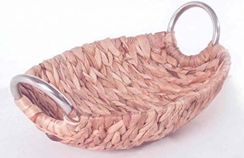 deko bowl oval natural water hyazinth metal handles