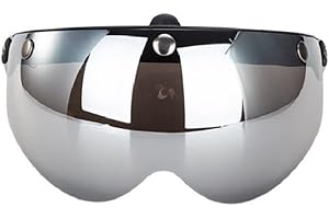 Boxwizard 3 Helmvisier Universelles Druckknopf Winddichtes Sonnenschutz Halbgesicht-Retro Motorradhelm Visier Universal offenes Gesicht Helm Windschutz Motorrad für Motorrad-Helm(Silber-)