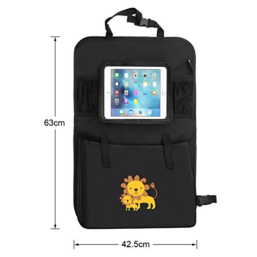 Auto Rückenlehnenschutz , Zuoao Rückenlehnen Tasche Trittschutz mit Rücksitz-Organizer, Rückensitztasche mit Multifunktionen, Kinder Rücksitzschoner Kick-Matten-Schutz für Auto,1 Stück, Schwarz (Löwe) - 2