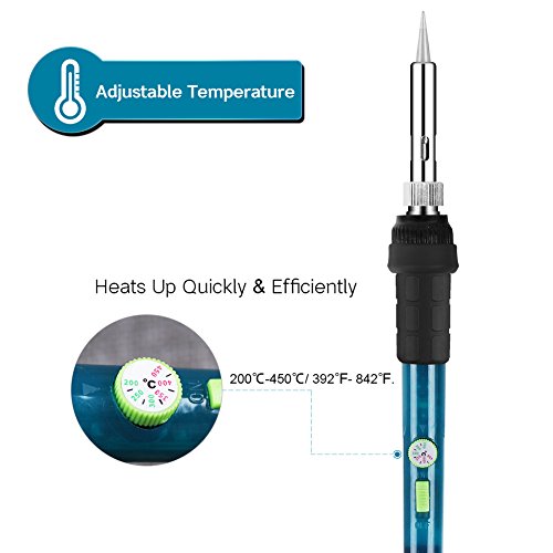 InnoGear 10 in 1 Lötkolben Set 60W 220V Lötpistole, Lötgerät mit einstellbaren Temperiereinrichtung, AN/AUS Schalter, 5 Lötspitze Einzelteile, Entlötpumpe, Lötständer, antistatische Pinzette und Lötdraht - 4