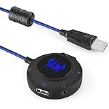 FÜR VIDEO SPIELE: Mit 2 USB-Hubs, 2 3,5-mm-Buchsen und einer 3,5-mm-Klinkenbuchse, ist diese externe Soundkarte ein Muss für Gamer! Stecken Sie einfach den PC, Laptop, Tablet, PS4, und haben die besten Zeiten.