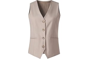 ORANDESIGNE Gilet da Tailleur da Donna Gilet da Completo Scollo a V Orlo a Fazzoletto Chiusura Bottoni Gilet con Monopetto Casual Vest in Tinta Unita Formale Retro Stile Business