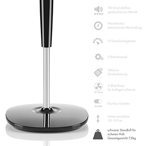 Klarstein • Silent Storm • Ventilator • Standventilator • mit Fernbedienung • leise • 5-Blatt-Rotor • 16″ (41cm) Durchmesser • 5 Betriebsmodi • Drehregler • energiesparend • 35 Watt • 12 Geschwindigkeiten • 12 Stunden-Timer • stabiler Fuß • schwarz - 7