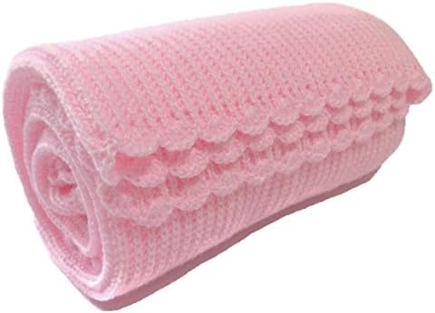 The Knit Wit Handmade Knitted Cellular Baby Blanket (Large, Baby Pink)