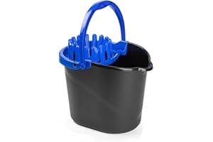 CABLEPELADO Cubo Fregona Escurrefacil, Cubo para Fregar, Cubo de Limpieza, 31,5 cm Altura x 29 cm Fondo, Cubo escurridor, Capacidad de 14 litros, Plástico PP5, Fabricado en España, Negro y Azul