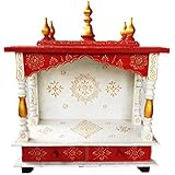 Pranjals House Wall Hanging Wooden Temple for Office &amp; Home (Red &amp; White)