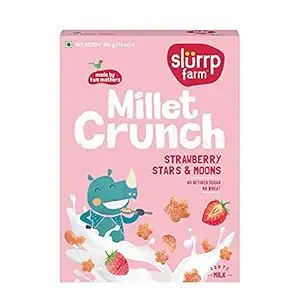 Slurrp Farm Millet Crunch Cereal ? No Maida, Wheat and Refined Sugar, Strawberry Stars and Moons, Healthy Millet Breakfast, 400 g