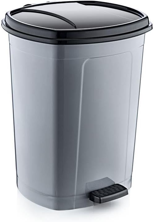 50 Litre Çöp Kovası Gri Siyah Kapaklı Kova Değiştirme Özellikli Pedalli