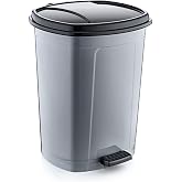 50 Litre &Ccedil;&ouml;p Kovası Gri Siyah Kapaklı Kova Değiştirme &Ouml;zellikli Pedalli