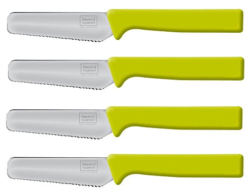4 Stück Home Xpert Frühstücksmesser KNIFE, Brötchenmesser, Tafelmesser, Brotzeitmesser, Wellenschliff, Soft-Griff in grün
