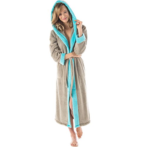 Damen Bademantel mit Kapuze oder Herren waden-langer Sauna-mantel flauschiger Fleece CelinaTex Kapuzen-bademantel Serie Ohio