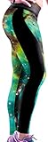erdbeerloft - Damen Leggings Sporthose Weltall Space, One Size, Schwarz Grün Braun - 